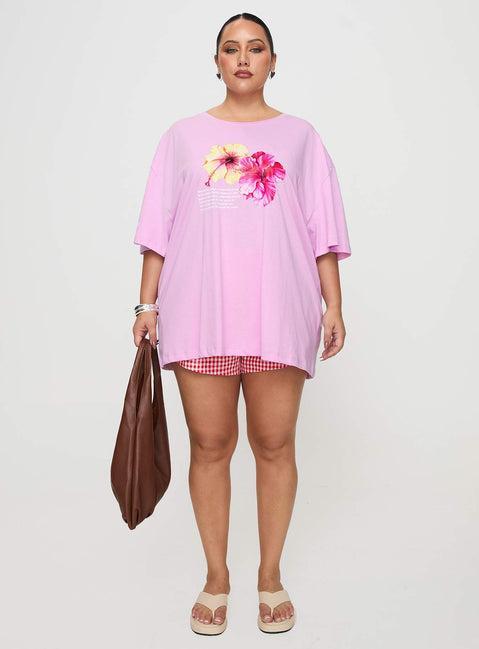 Hibiscus Haven Oversized Tee Pink Curve Product Image