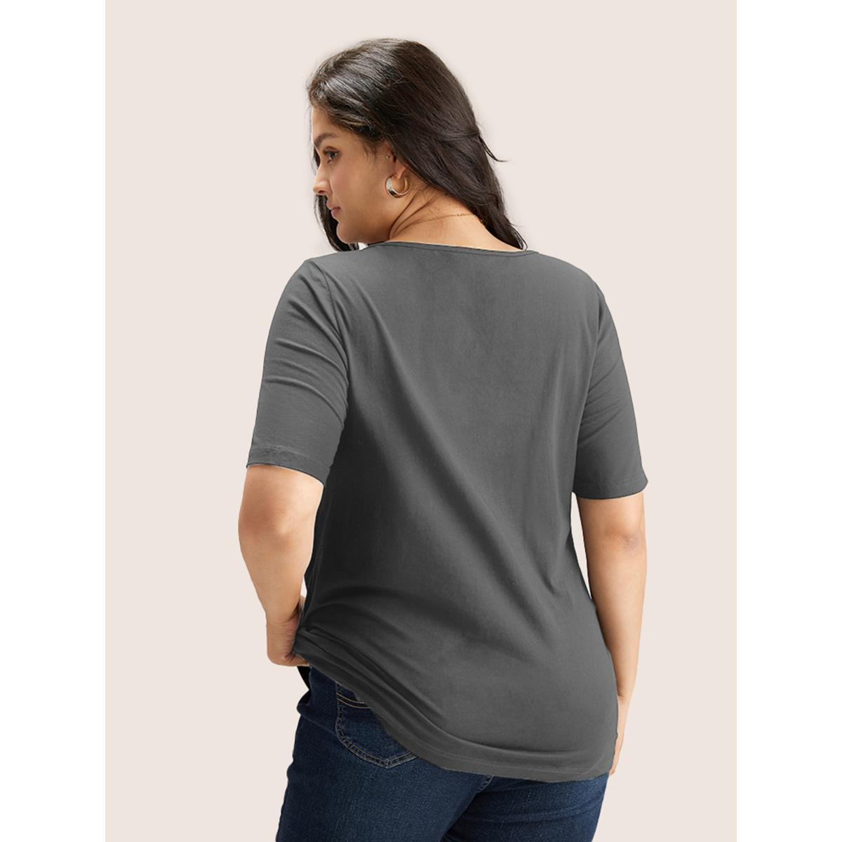 Plus Size Cotton V Neck Plain Basic T-shirt DimGray Women Basics Non Plain V-neck Everyday T-shirts BloomChic 22-24/3X Product Image