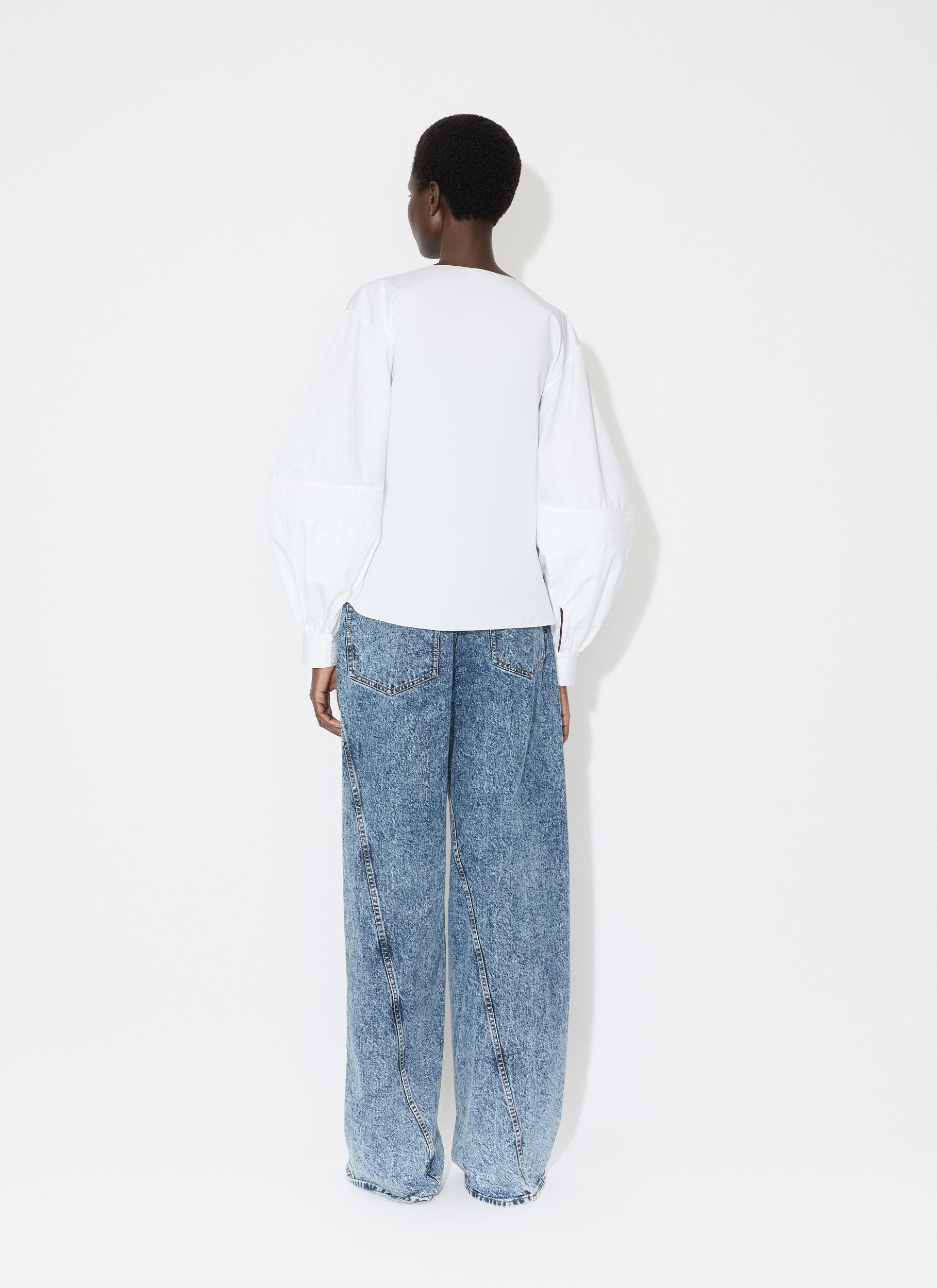 WHITE POPLIN BALLOON BLOUSE Product Image