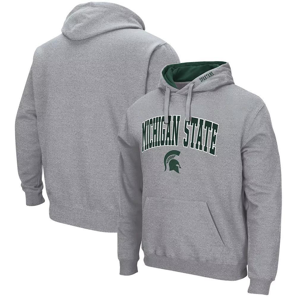 Men's Colosseum Heather Gray Michigan State Spartans Arch & Logo 3.0 Pullover Hoodie, Size: 2XL, Grey Product Image