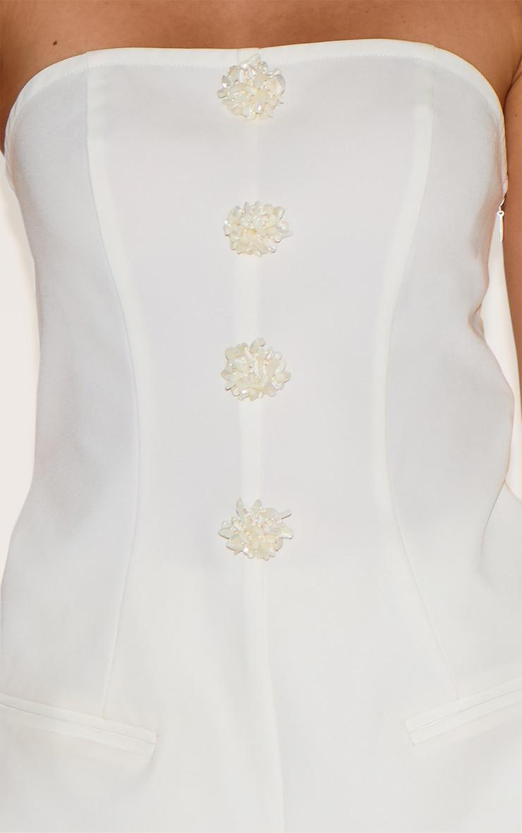 White Beaded Button Detail Tailored Romper Product Image