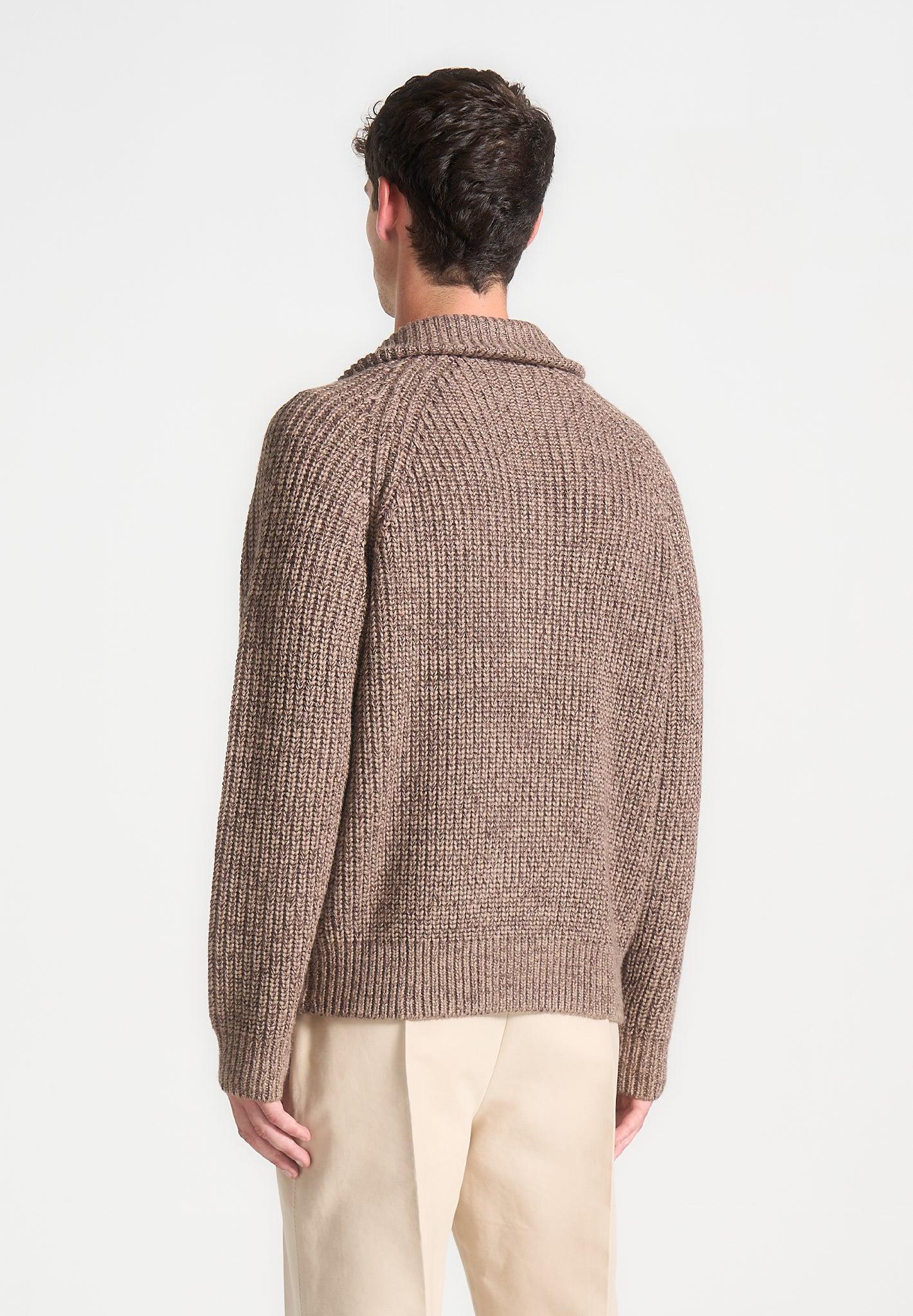 Speckled Wool Zip Up Cardigan - Taupe Male Product Image