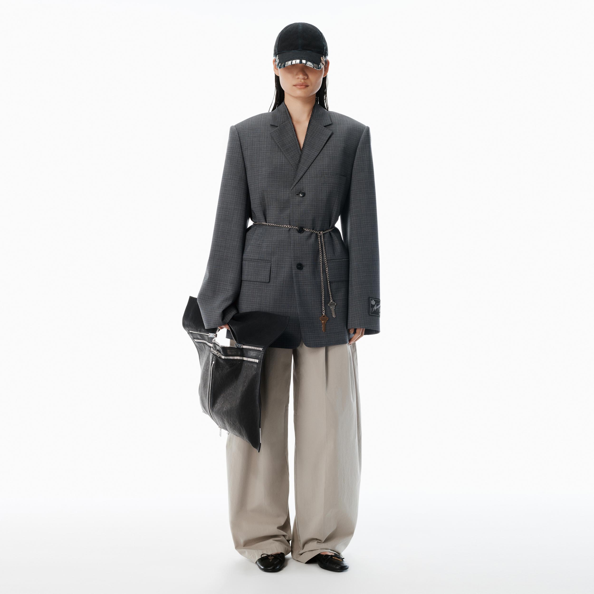 Grey Wool-blend Raw-edged Blazer Product Image