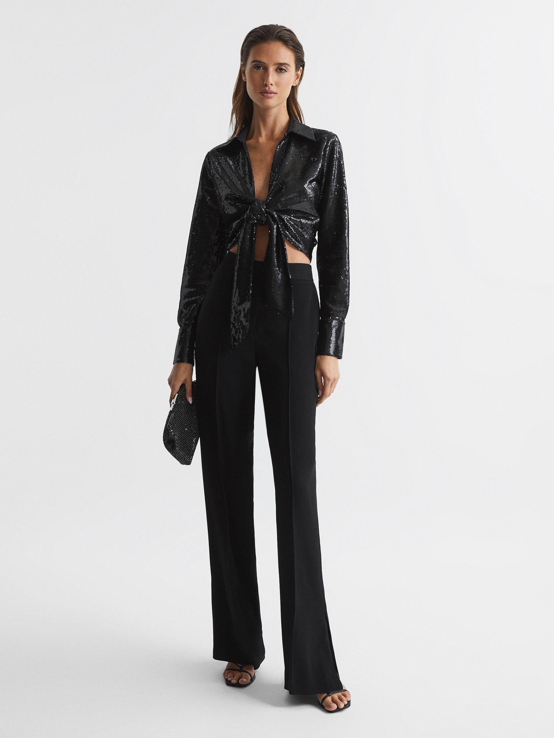 Tie Front Sequin Top in Black Product Image