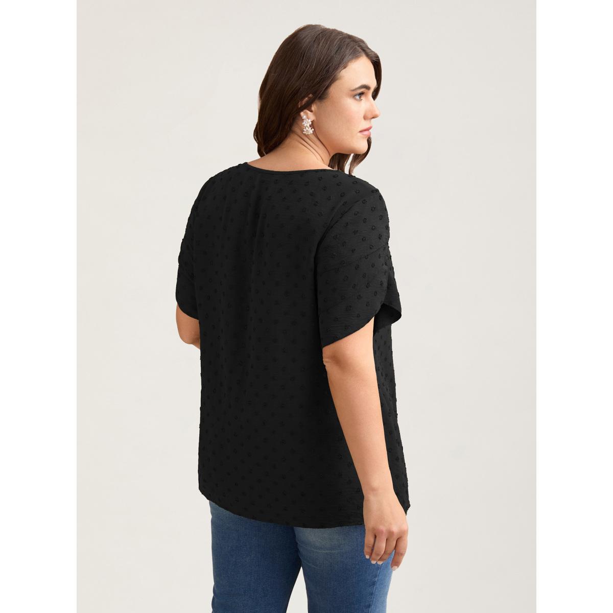 Plus Size DarkGreen Textured Color Contrast Petal Sleeve Blouse Women Timeless Short sleeve Round Neck Elegant Blouses BloomChic 14-16/1X Product Image