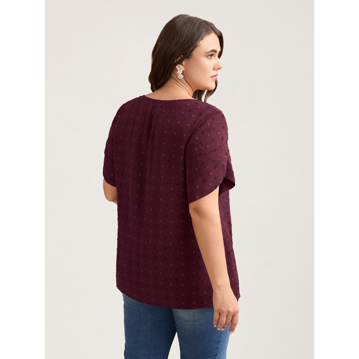 Plus Size DarkGreen Textured Color Contrast Petal Sleeve Blouse Women Timeless Short sleeve Round Neck Elegant Blouses BloomChic 14-16/1X Product Image