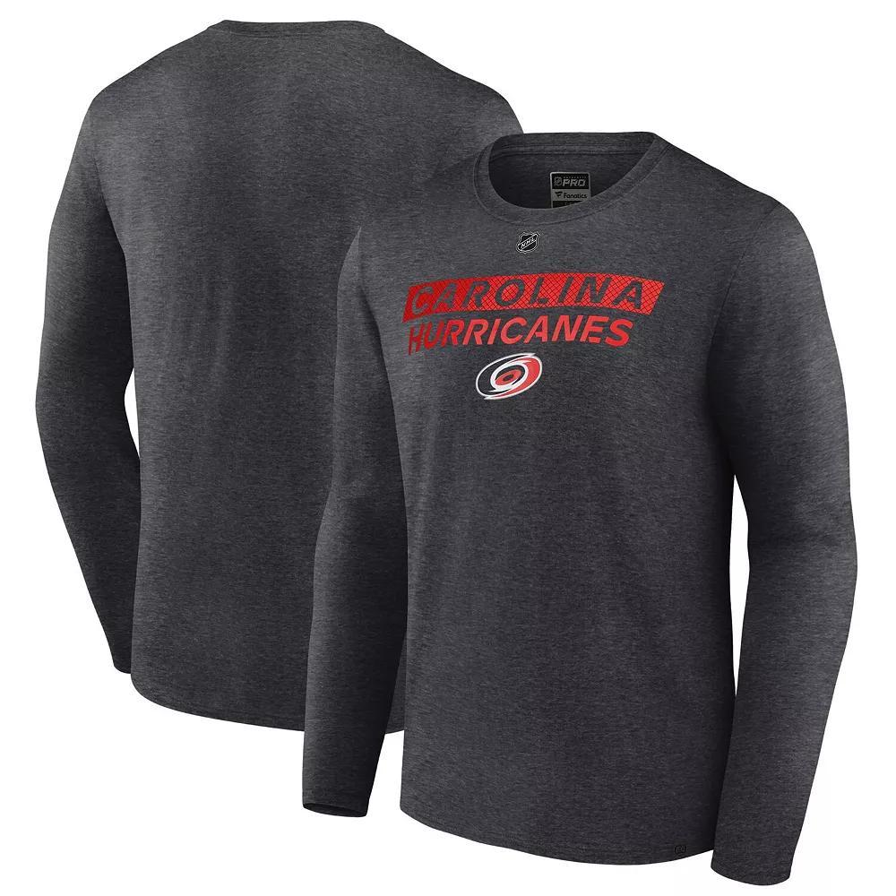 Men's Fanatics Heather Charcoal Carolina Hurricanes Authentic Pro Primary Logo Long Sleeve T-Shirt, Size: XL Product Image