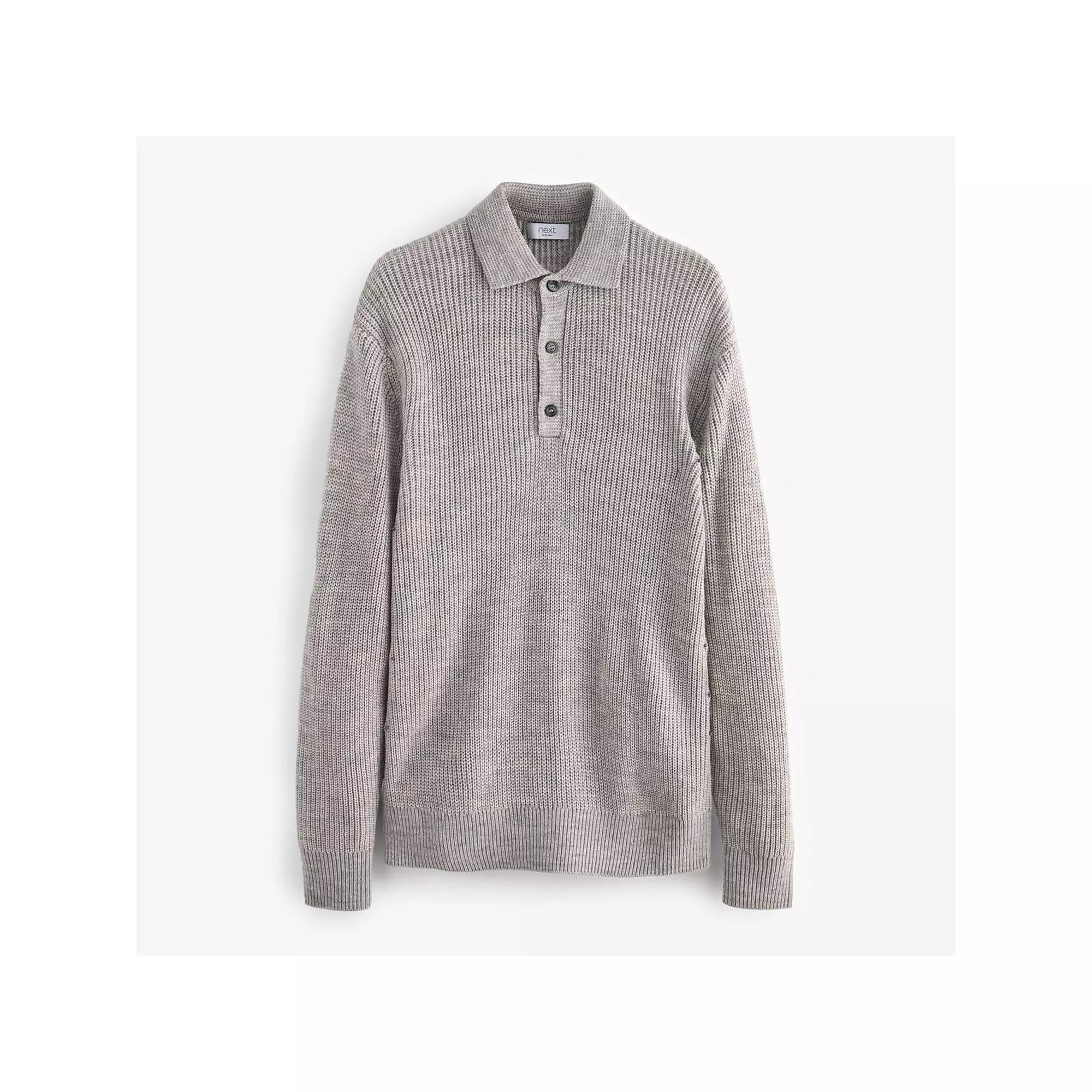 Men's NEXT Relaxed Knitted Wool Blend Long Sleeve Polo Sweater, Size: XL, Light Grey Product Image