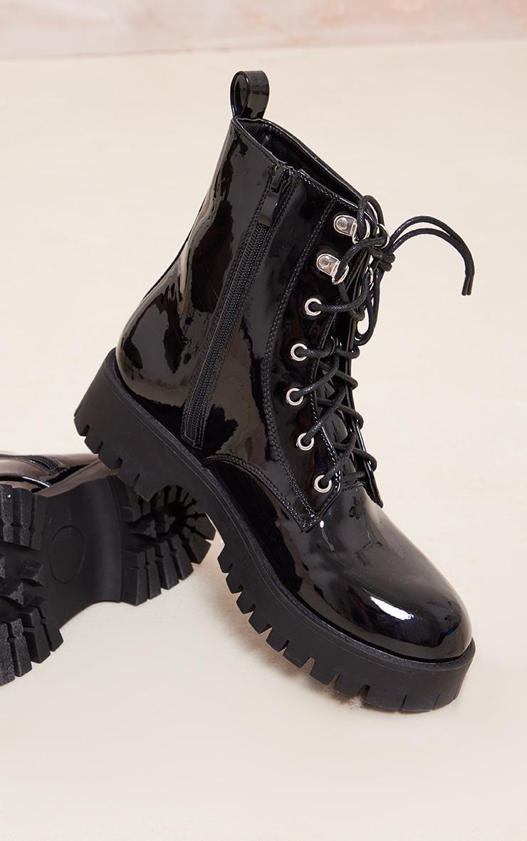 Black PU Patent Basic Lace Up Combat Boots Product Image