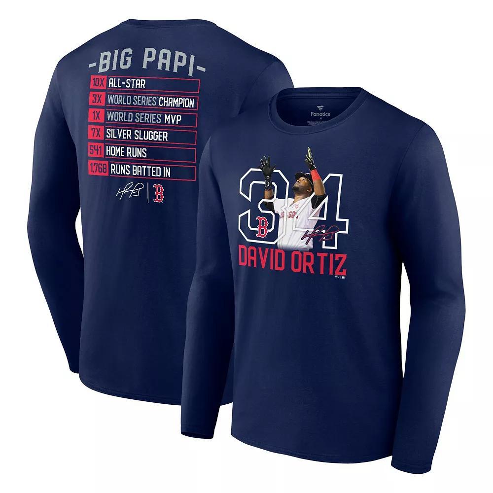 Men's Fanatics Branded David Ortiz Navy Boston Red Sox Stats Resume Long Sleeve T-Shirt,  Product Image