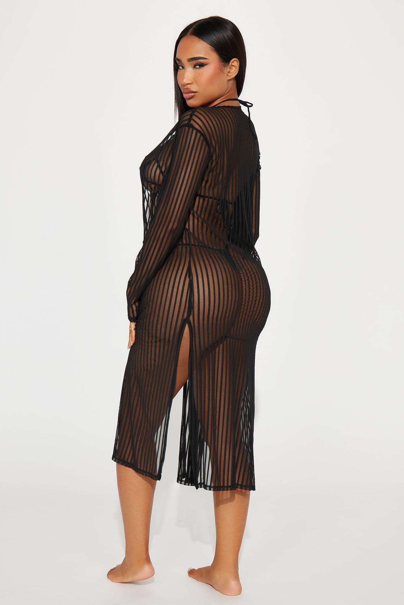 Beach Shade Stripe Cover Up Kimono - Black Product Image