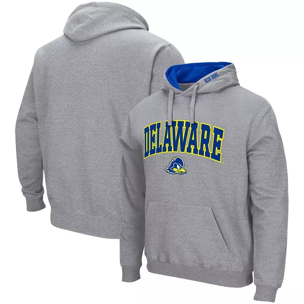 Men's Colosseum Heathered Gray Delaware Fightin' Blue Hens Arch & Logo 3.0 Pullover Hoodie,  Product Image