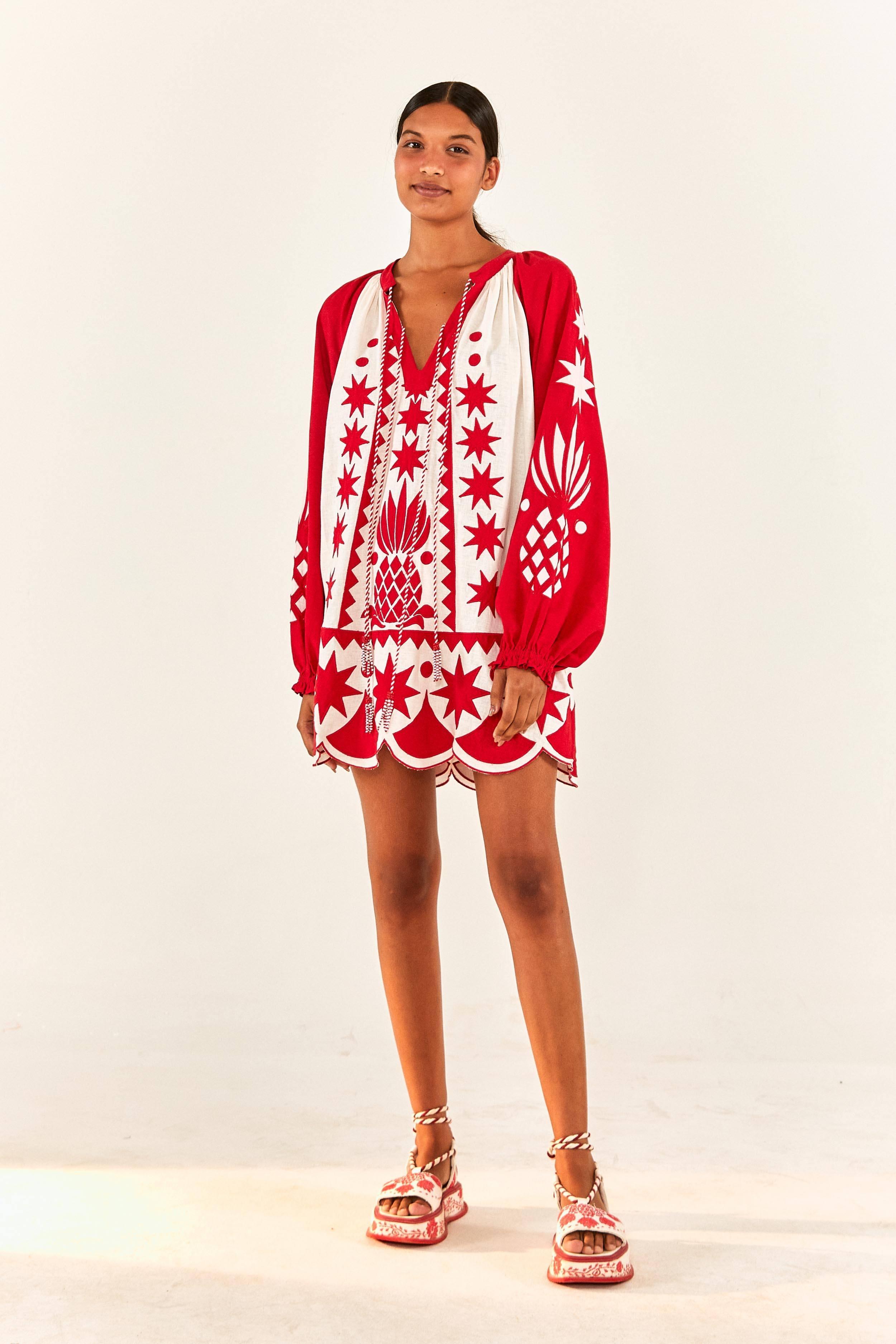 Red Tropical Cutwork Mini Dress Product Image