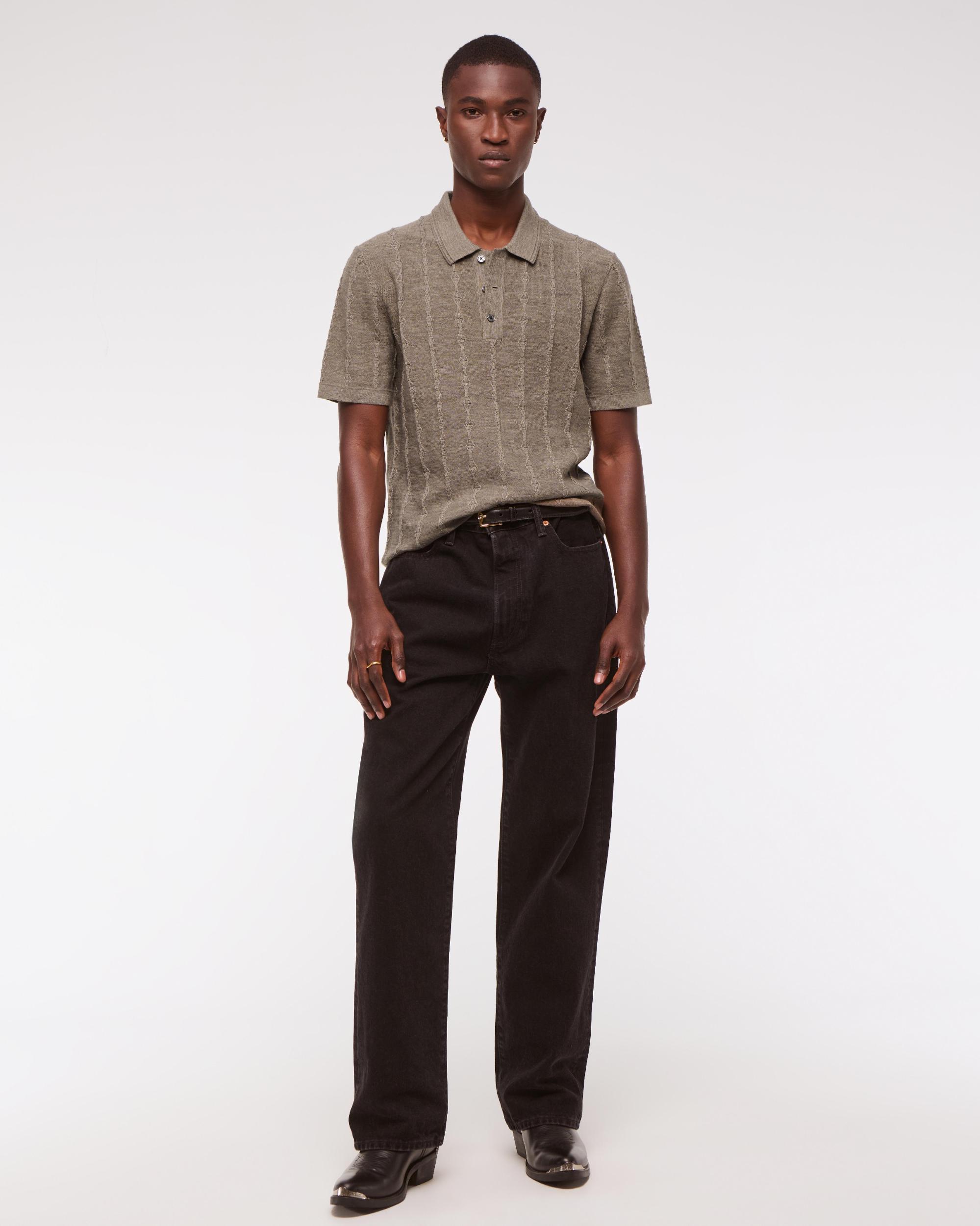 Merino Wool-Blend Stitch 3-Button Sweater Polo Product Image