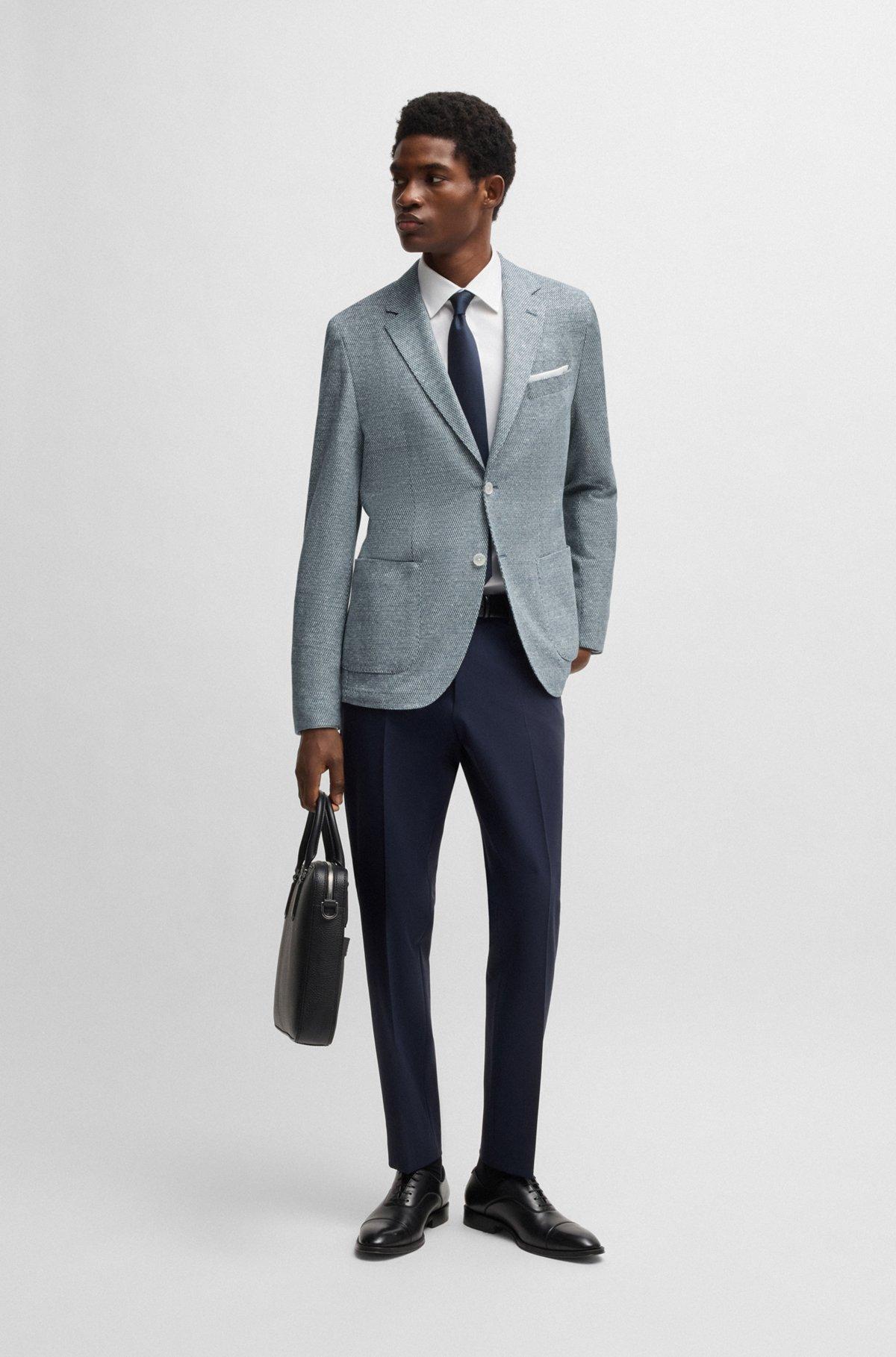 Regular-fit patterned blazer with linen and cotton Product Image