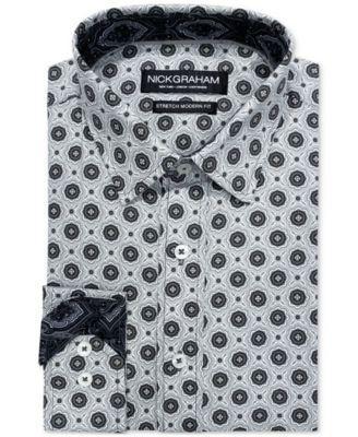 Nick Graham Mens Squared Floral Medallion Dress Shirt Product Image