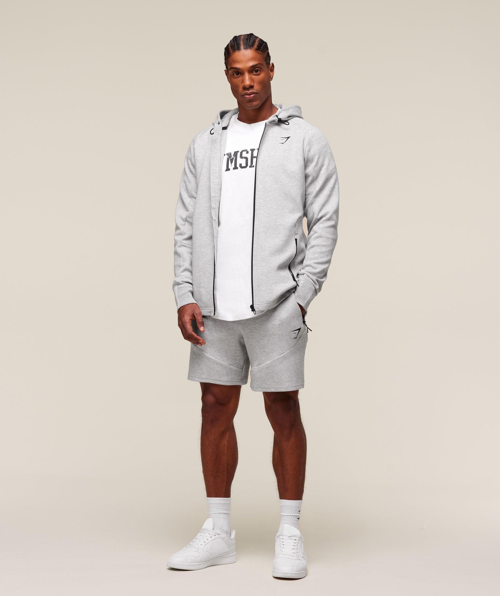 Gymshark Interlock Tech Zip Up Hoodie - Light Grey Core Marl Male Product Image