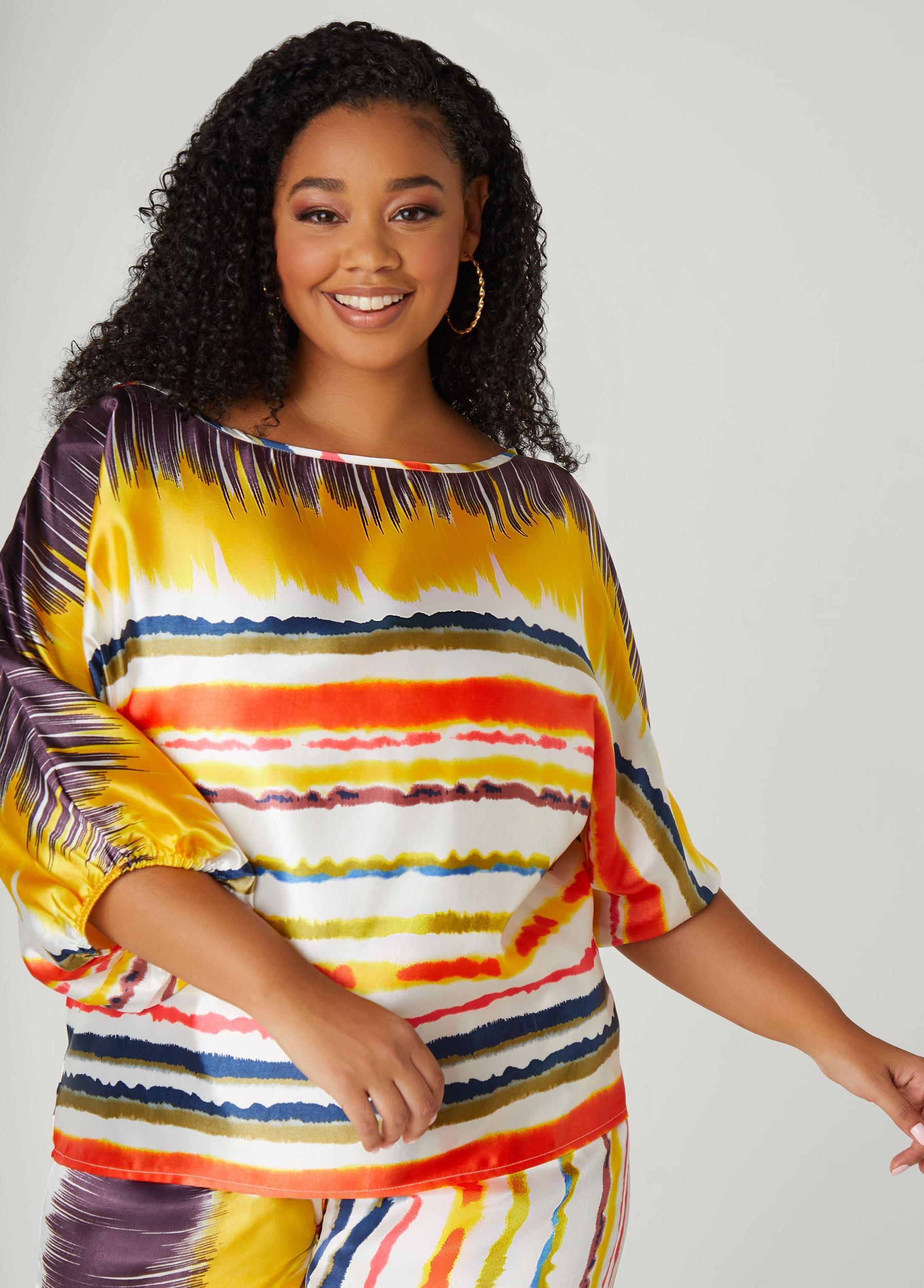 Plus Size Striped Satin Blouse Ashley Stewart Product Image