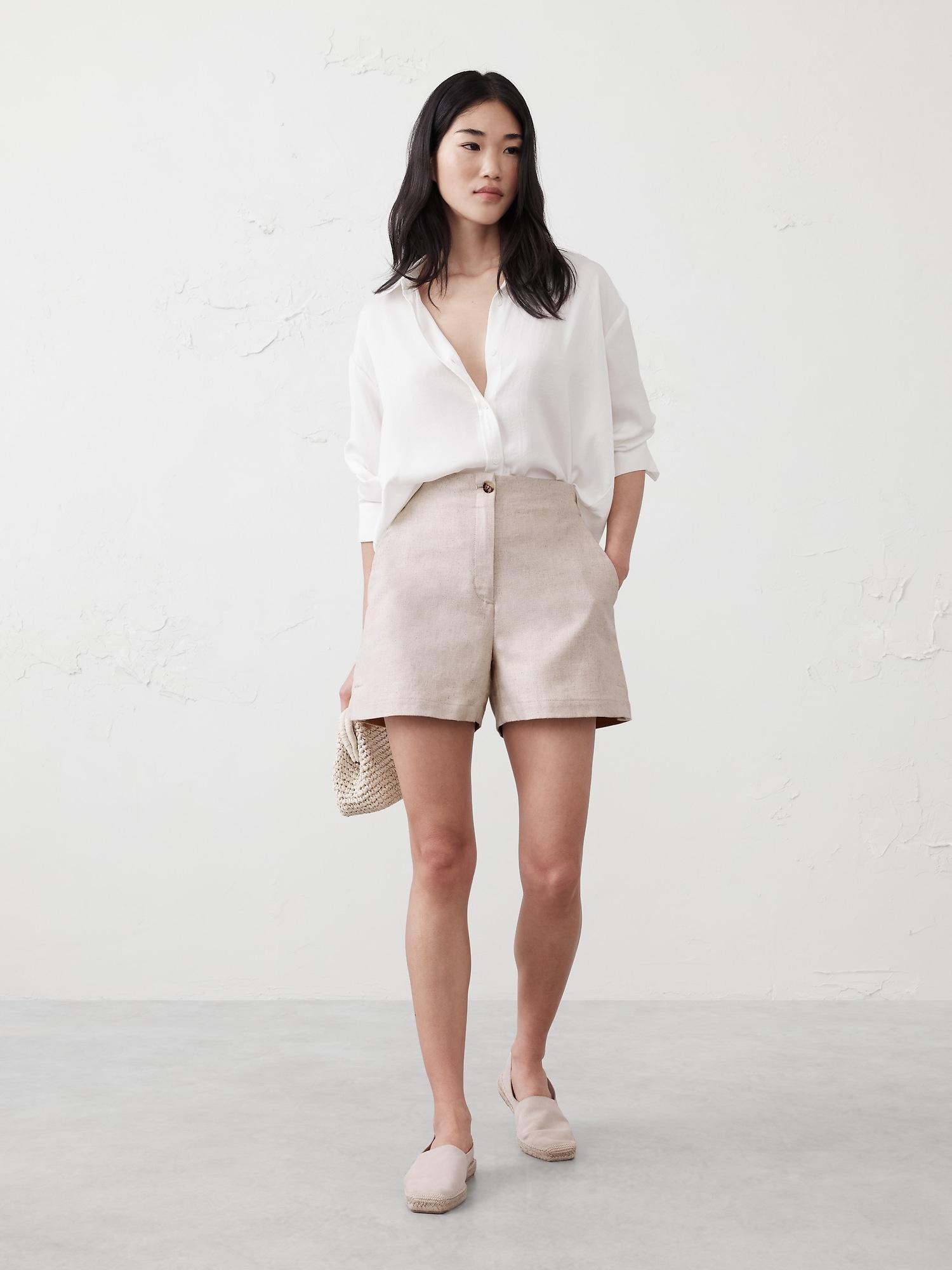Linen-Blend Herringbone E-Waist Short Product Image