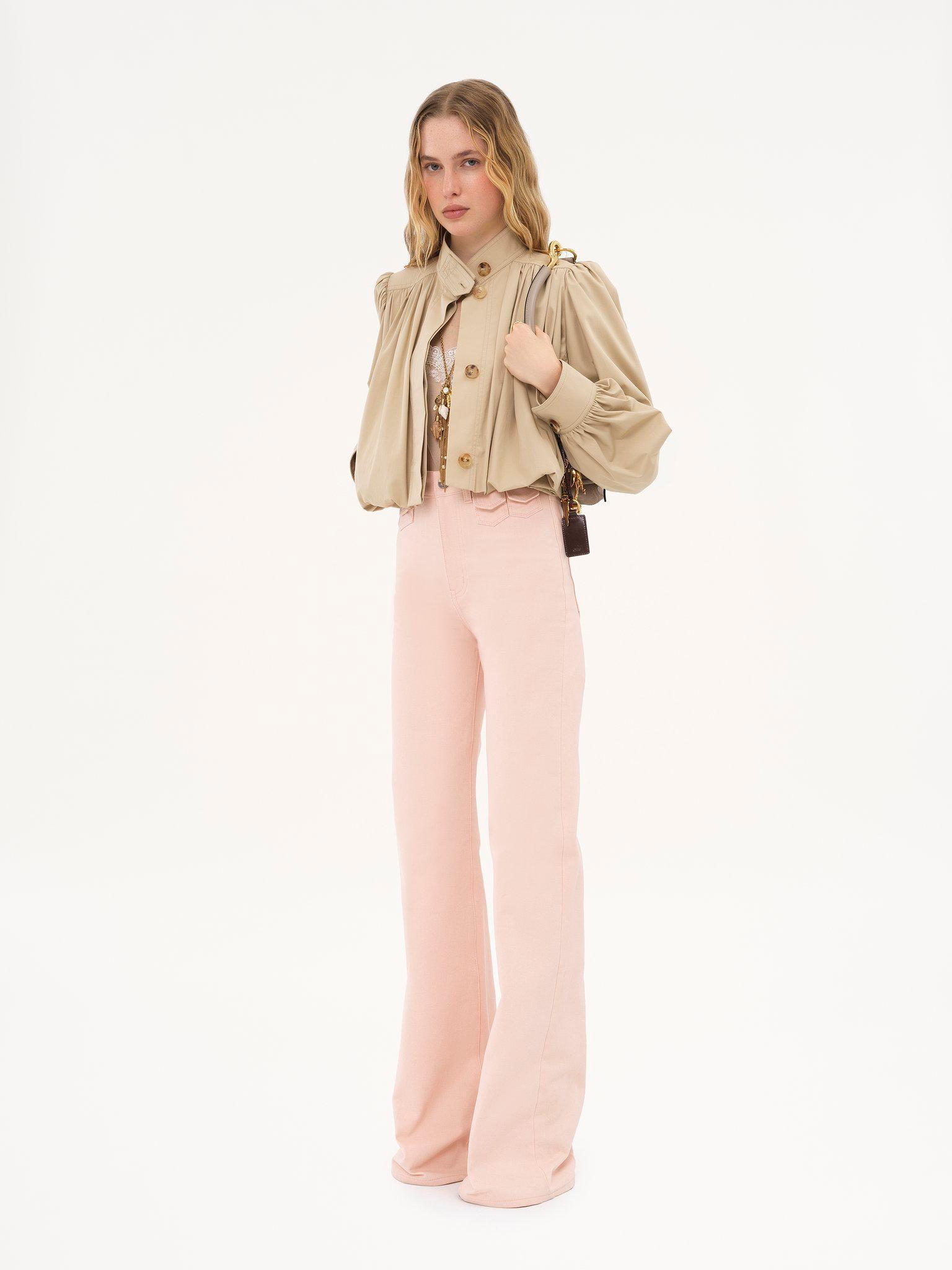 Gathered boule jacket in cotton gabardine Product Image