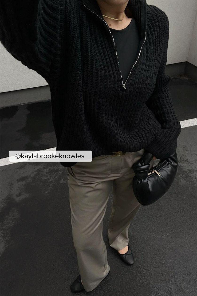 High Neck Zipped Knitted Sweater Product Image