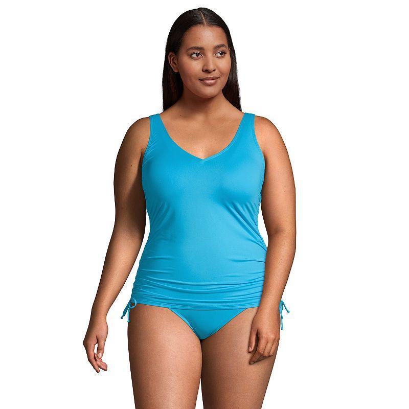 Womens Lands End Ruched-Sides V-Neck UPF 50 Tankini Swimsuit Top Deep Blue Product Image