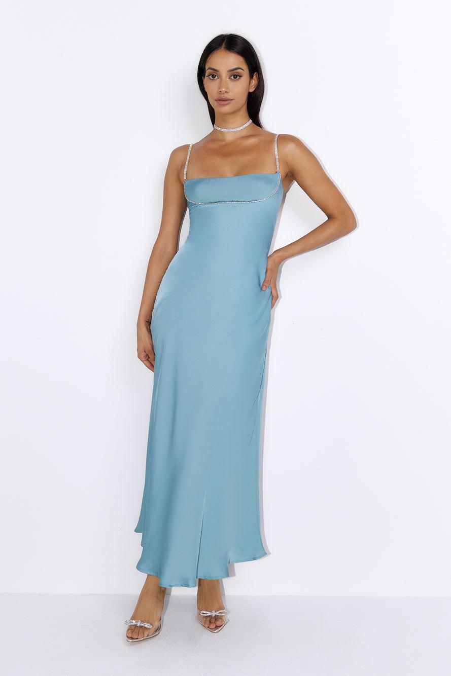 Special Details Satin Maxi Dress Blue Product Image