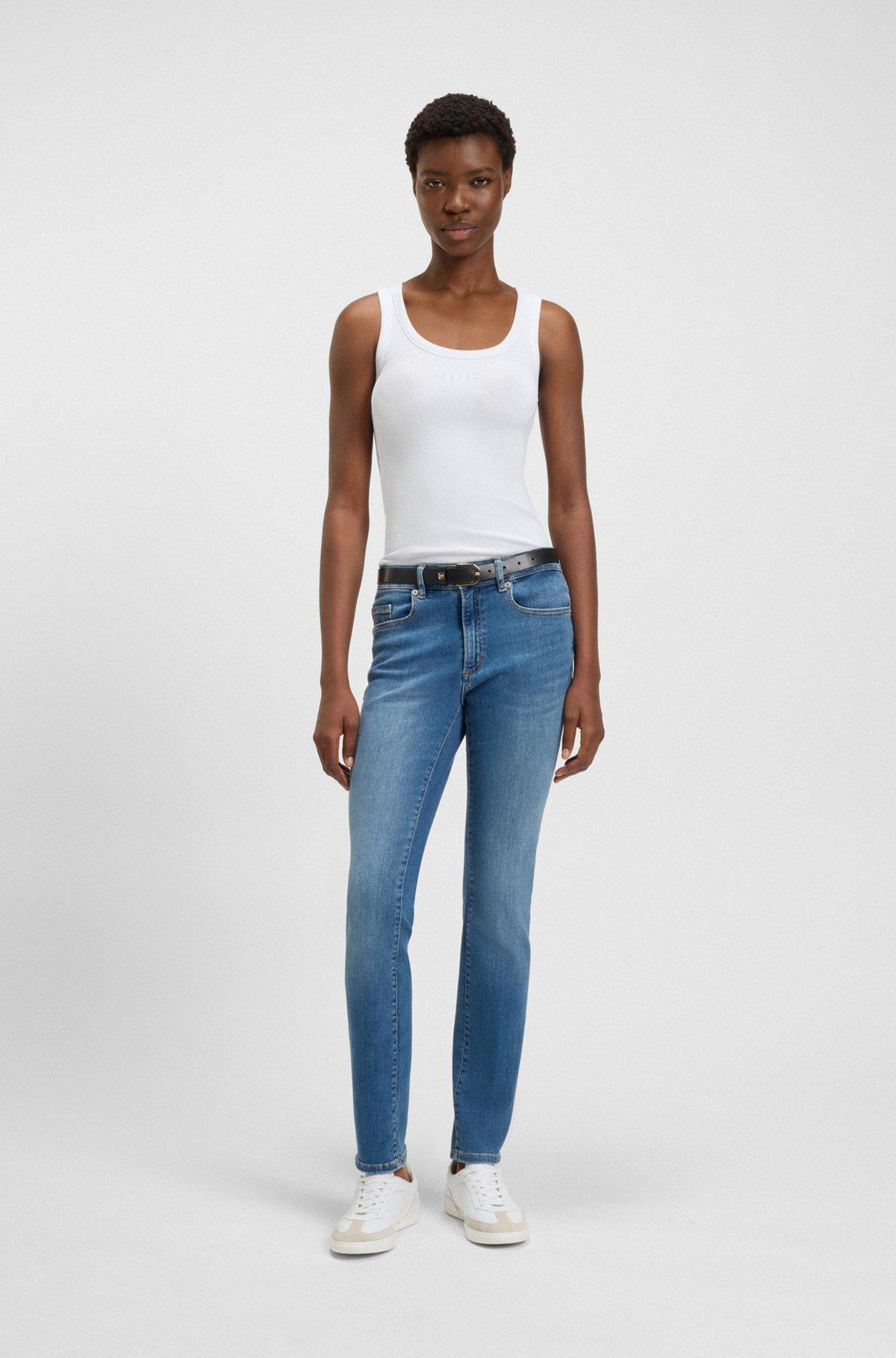 BOSS - Stretch-cotton slim-fit top with ribbed structure - White Product Image