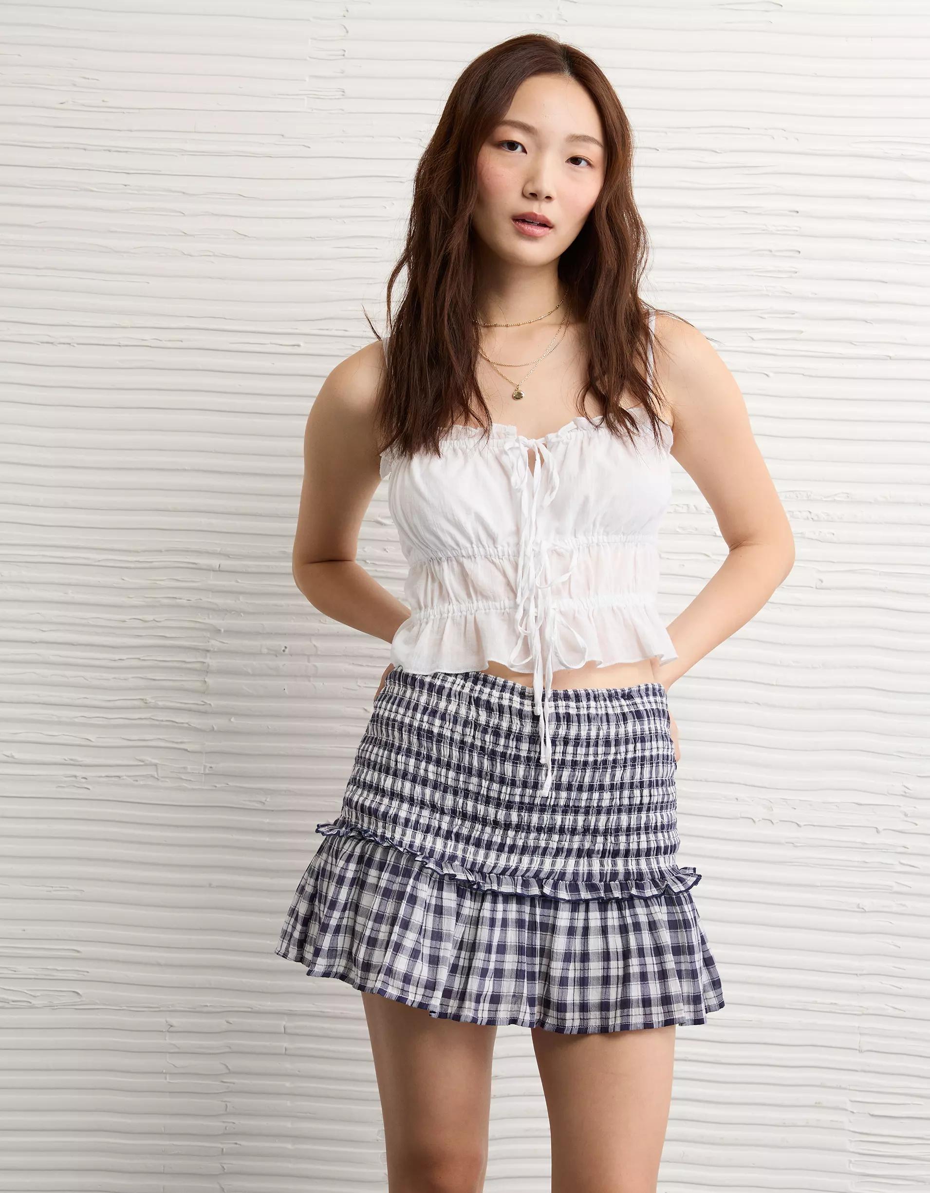 AE High-Waisted Smocked Mini Skirt Product Image