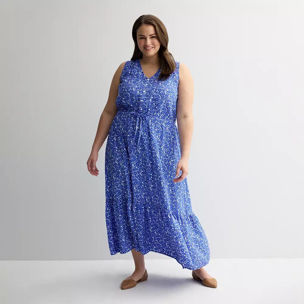 Plus Size Sonoma Goods For Life® Femme Button Bodice Maxi Dress, Women's, Size: 5XL, Blue Ditsy Floral Product Image