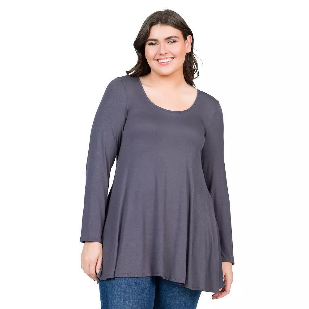 Plus Size 24Seven Comfort Apparel Poised Long Sleeve Swing Tunic Top, Women's, Size: 3XL, Purple Product Image