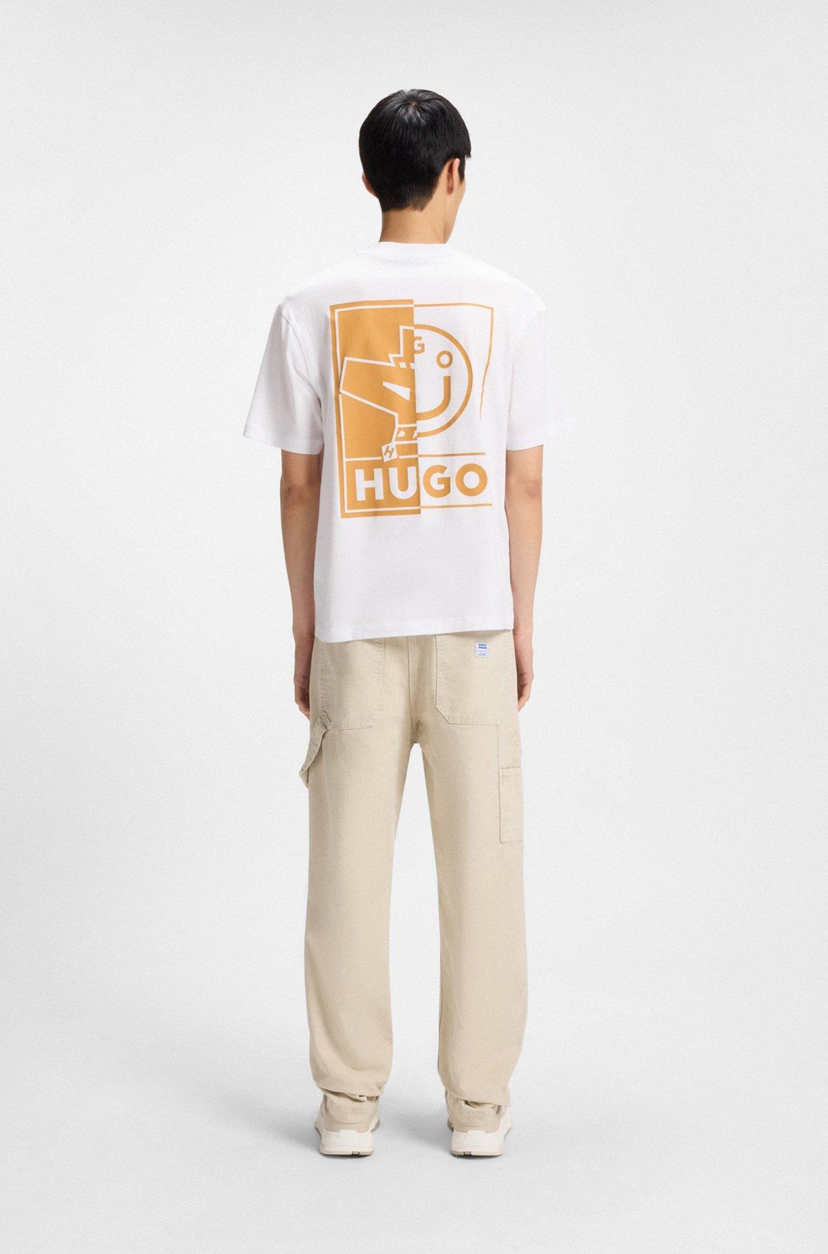 HUGO - Cotton jersey T-shirt with mixed-print monogram graphics - White Product Image