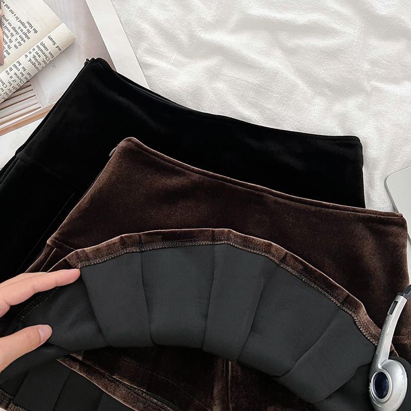 High Waist Velvet Mini A-Line Skirt Product Image