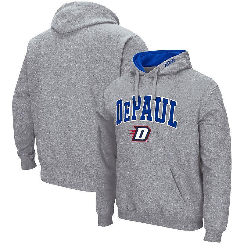 Men's Colosseum Heathered Gray DePaul Blue Demons Arch & Logo 3.0 Pullover Hoodie, Size: Large, Nc2 Grey Product Image