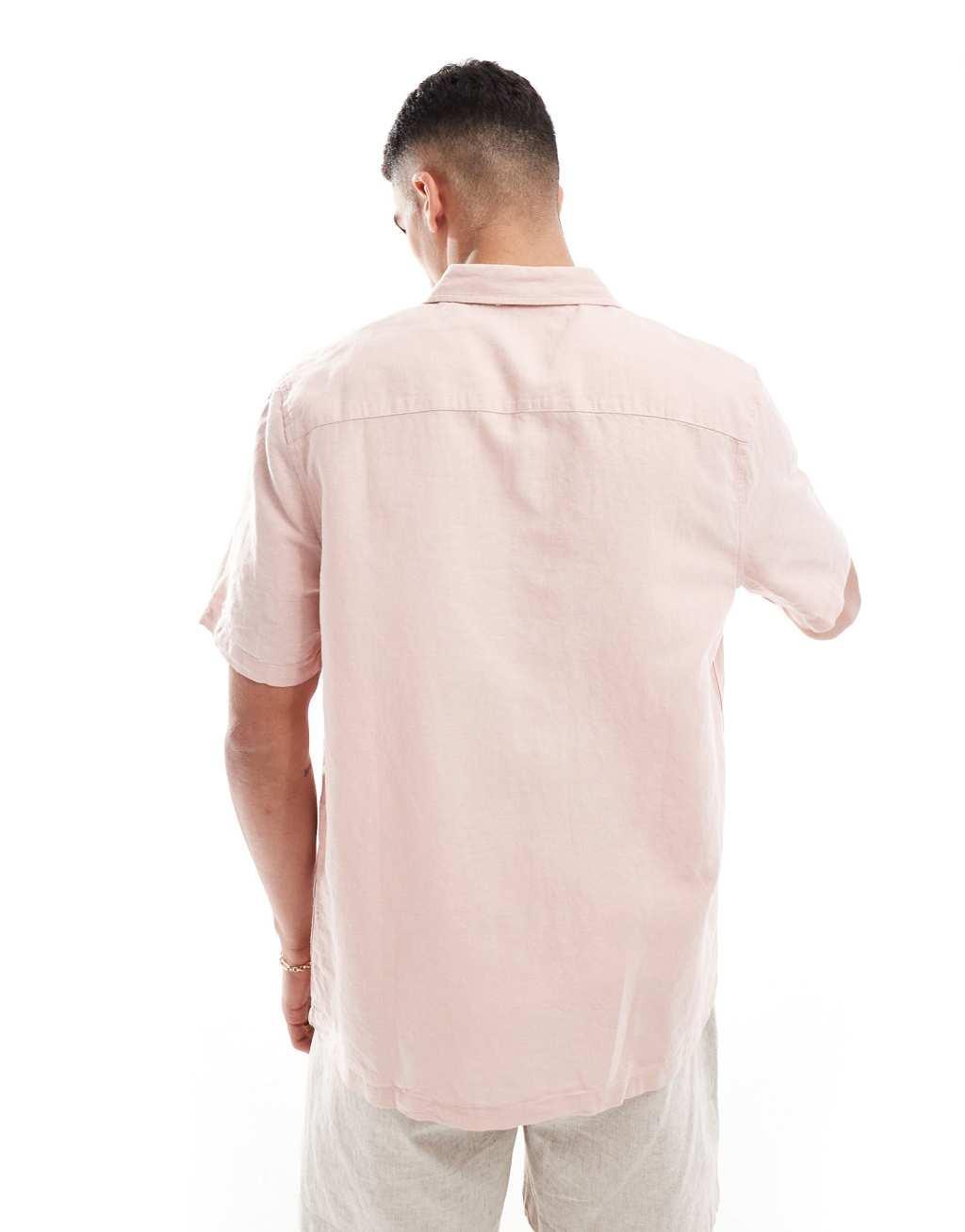 ASOS DESIGN relaxed shirt in linen mix in pink Product Image