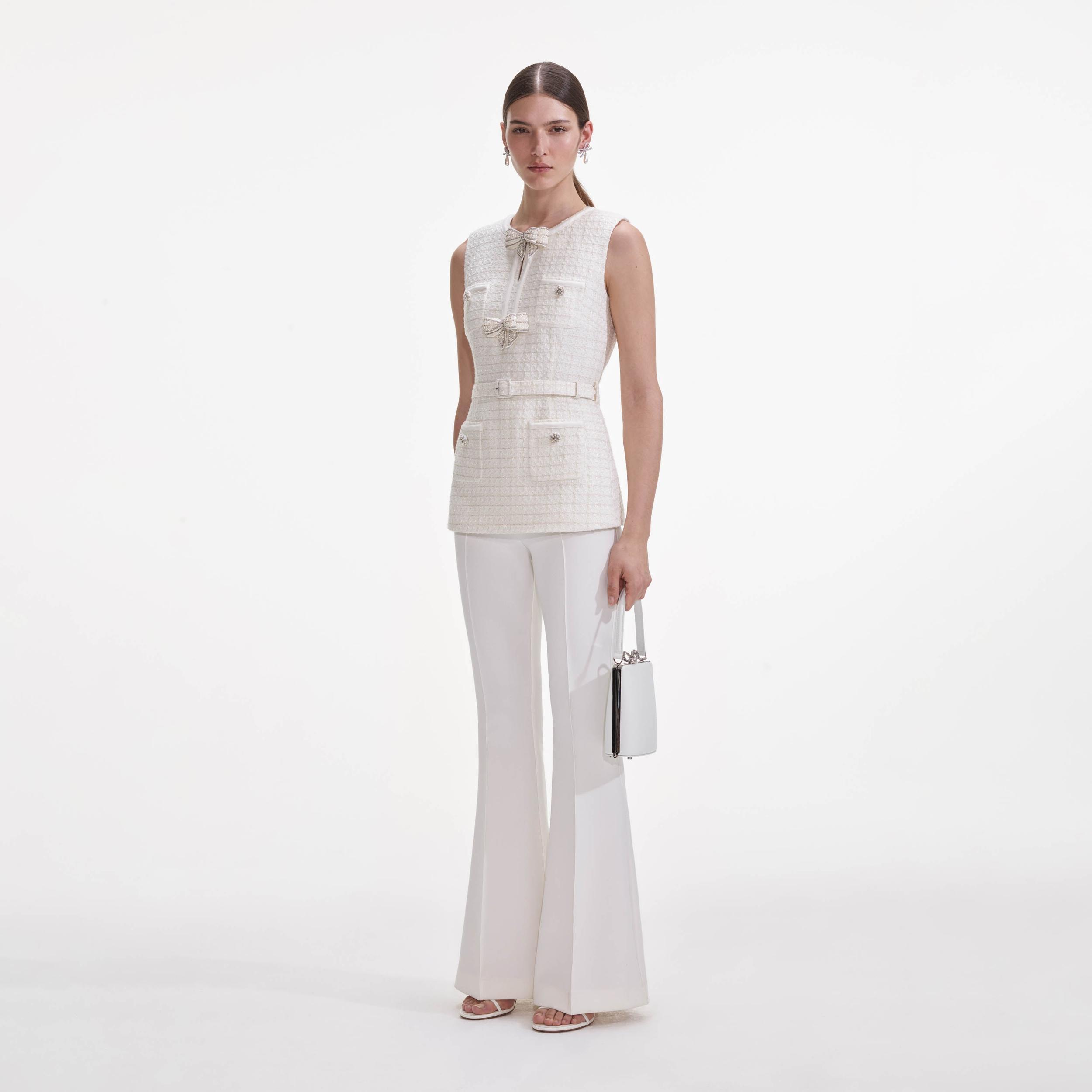 Cream Boucle Bow Jumpsuit Product Image