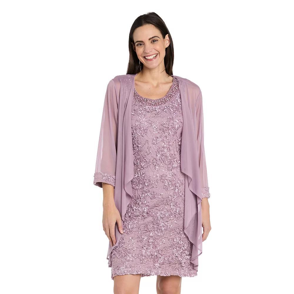 Petite R&M Richards 2-pc. Beaded Neck Detail Soutache Lace Jacket Dress, Women's, Size: 10 Petite, Pink Product Image