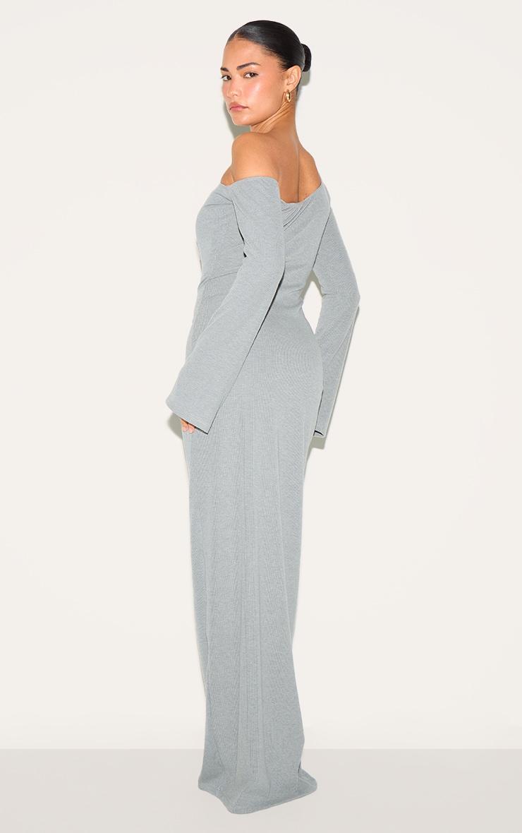 Petite Grey Asymmetric Ribbed Maxi Dress Product Image