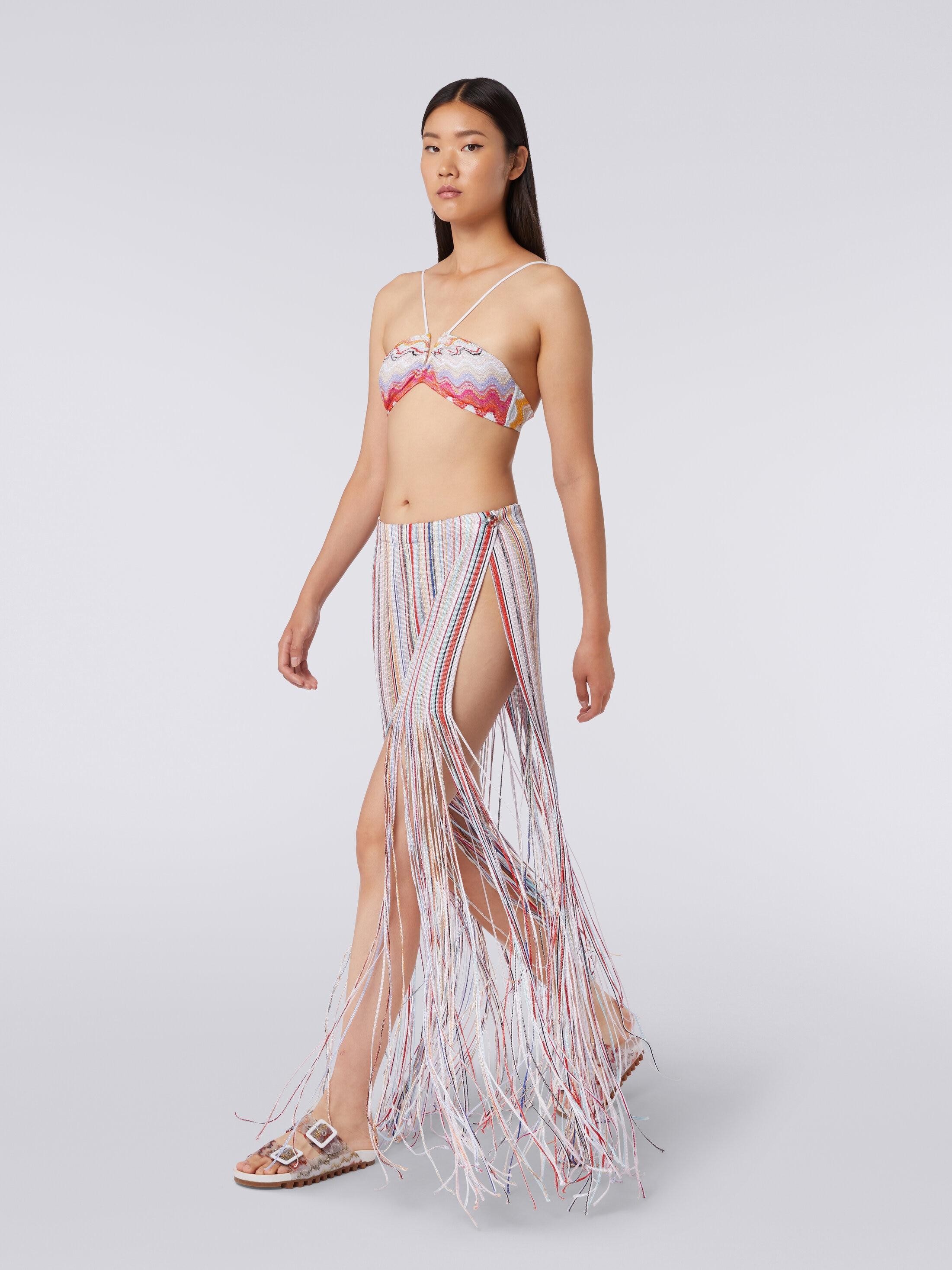 Long wrap-around skirt with fringes and lurex Product Image