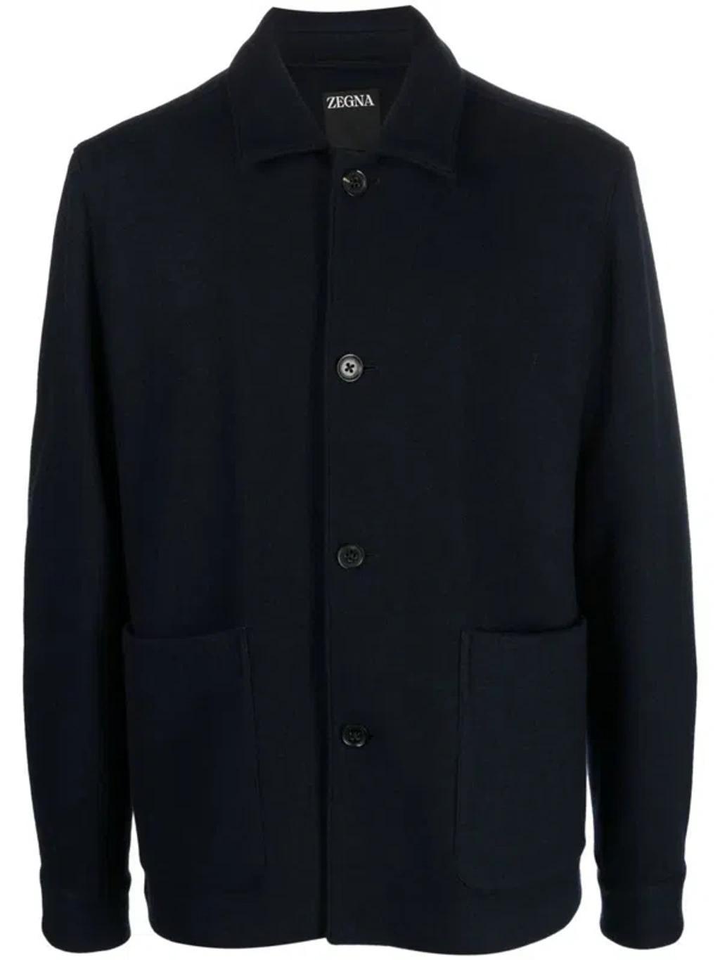 ZEGNA Buttoned-up Single-breasted Coat In Blue Product Image