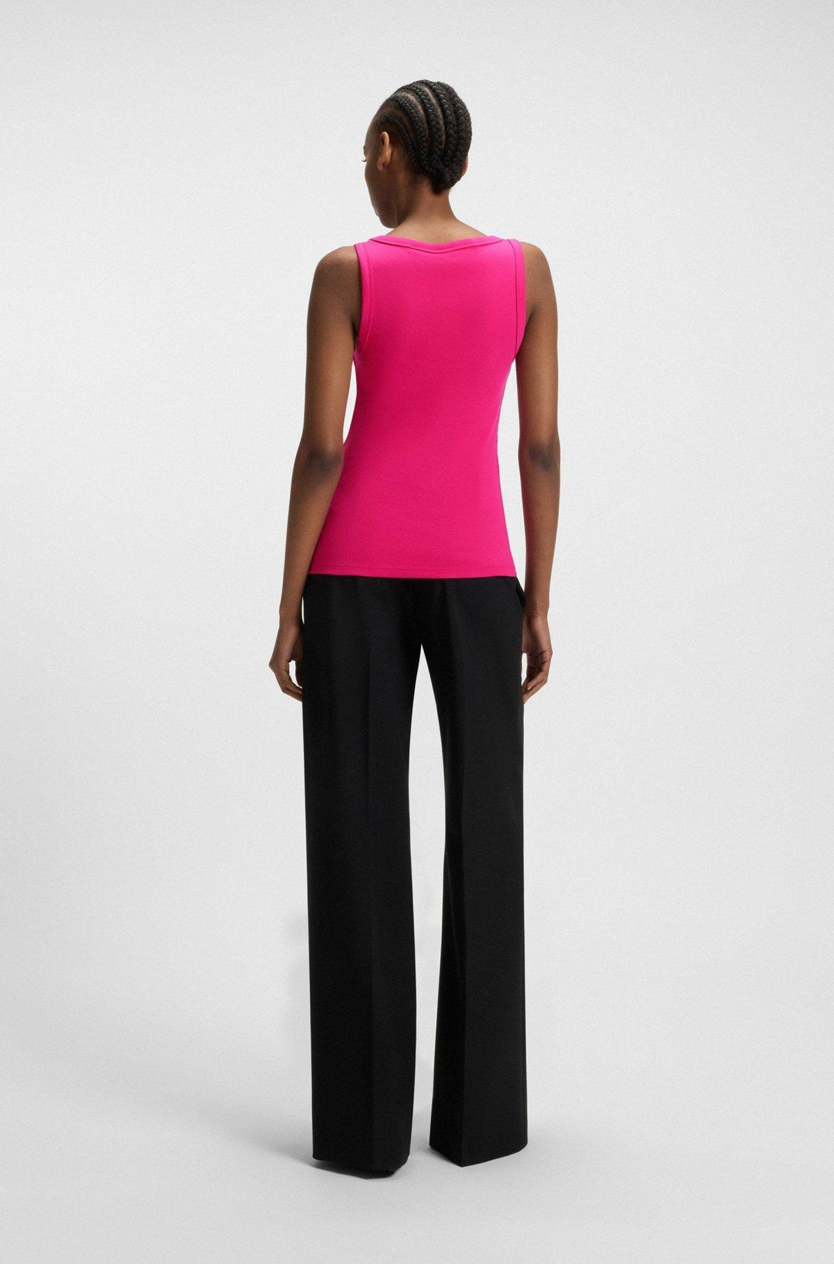 HUGO - Ribbed tank top with embroidered stacked logo - Pink Product Image