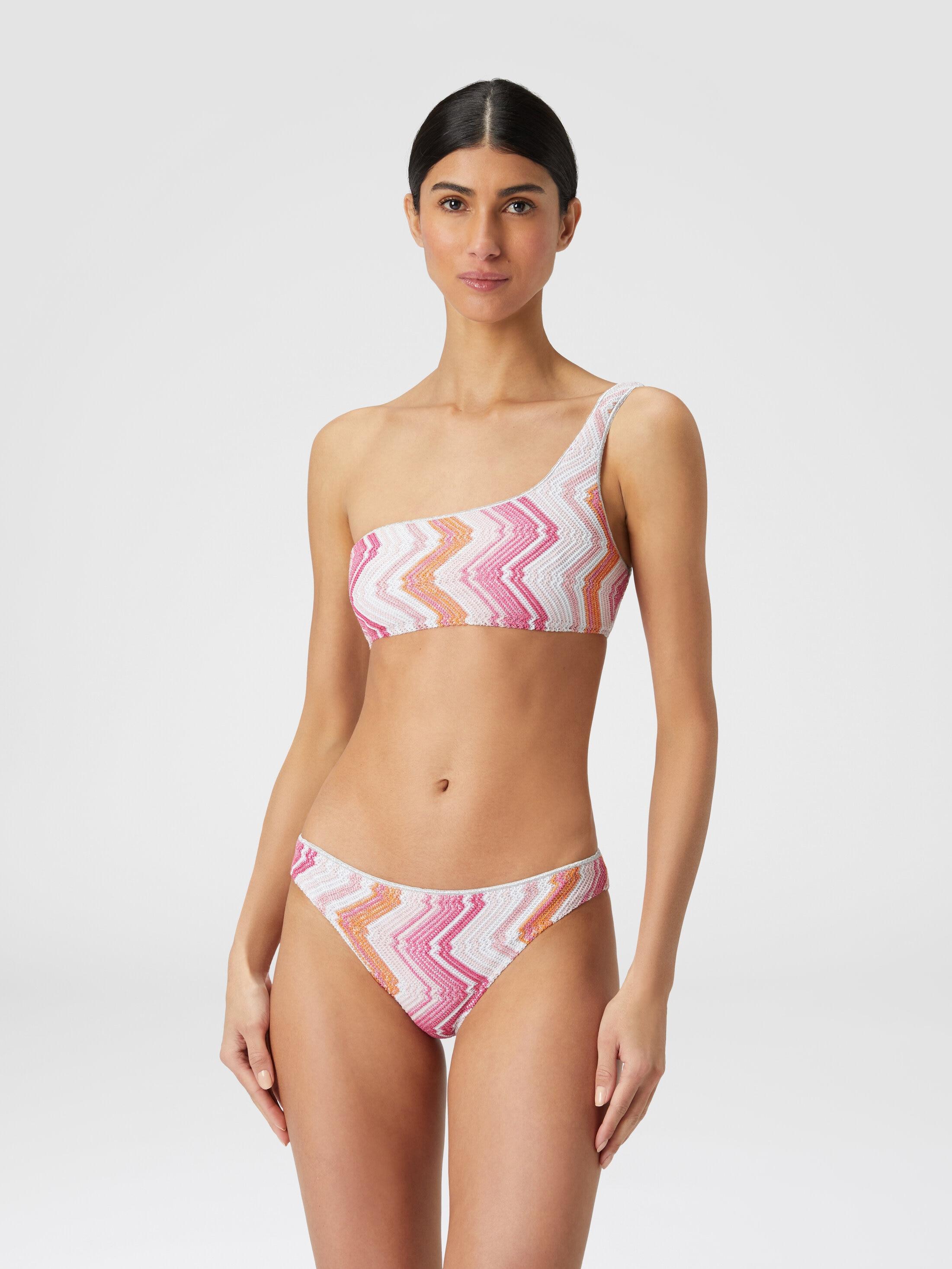 One-shoulder viscose blend chevron bikini with lurex Product Image