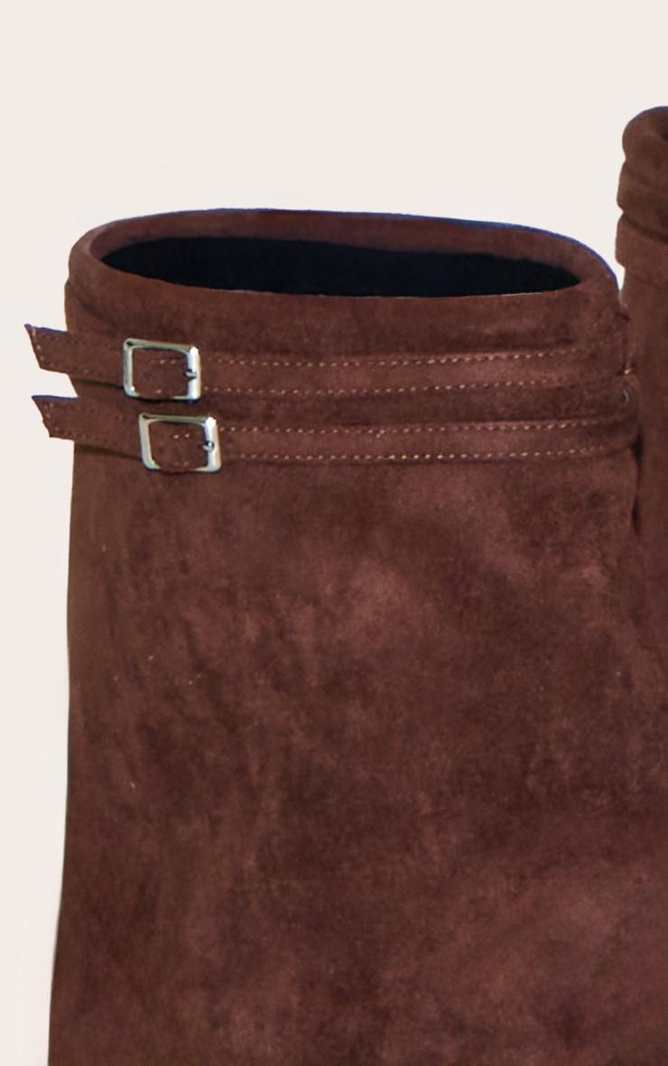 Chocolate Faux Suede Round Toe Fold Over Buckle Strap Ankle Boots Product Image