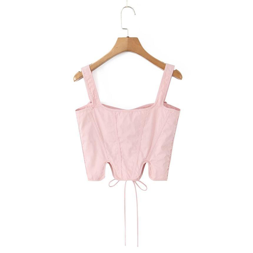 Sleeveless Lace-Up Plain Crop Corset Top Product Image