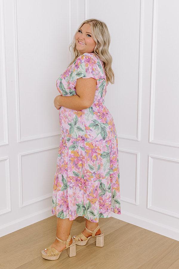 Sunny Sangria Floral Midi Dress in Pink Curves Product Image