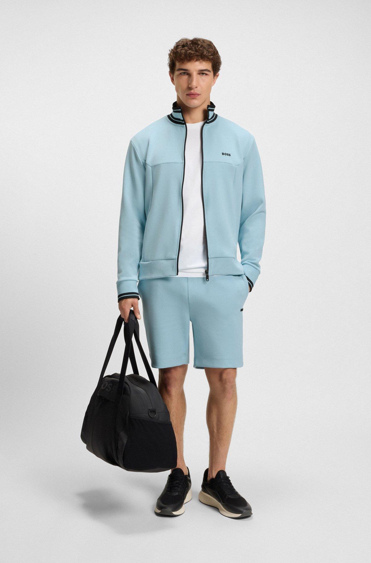 BOSS - Zip-up sweatshirt with striped trims - Light Blue Product Image