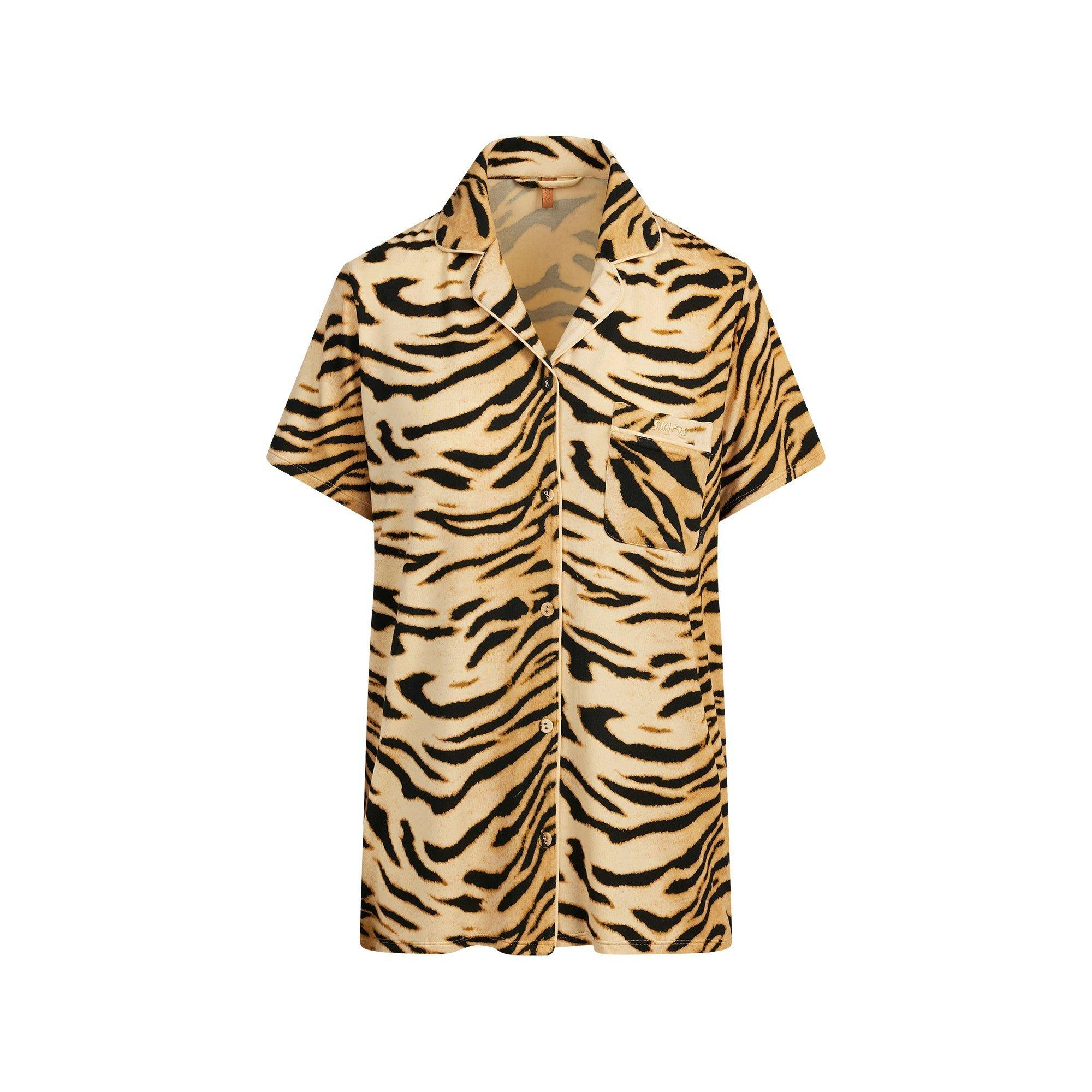 SKIMS SLEEP SHORT SLEEVE BUTTON UP SET | BRONZE TIGER PRINT Product Image