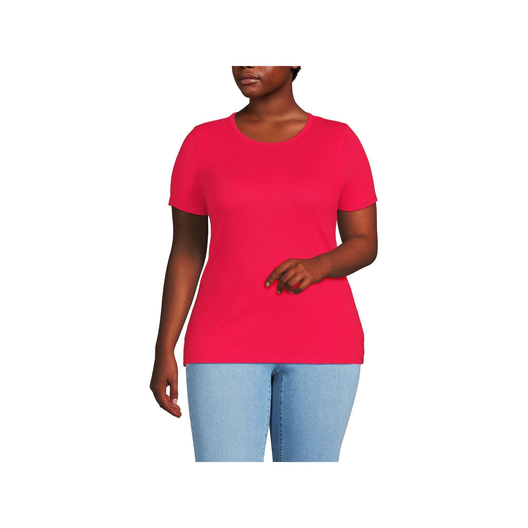 Plus Size Lands' End Short Sleeve Micro Rib Crewneck Top, Women's, Size: 2XL, Tinted Pink Product Image