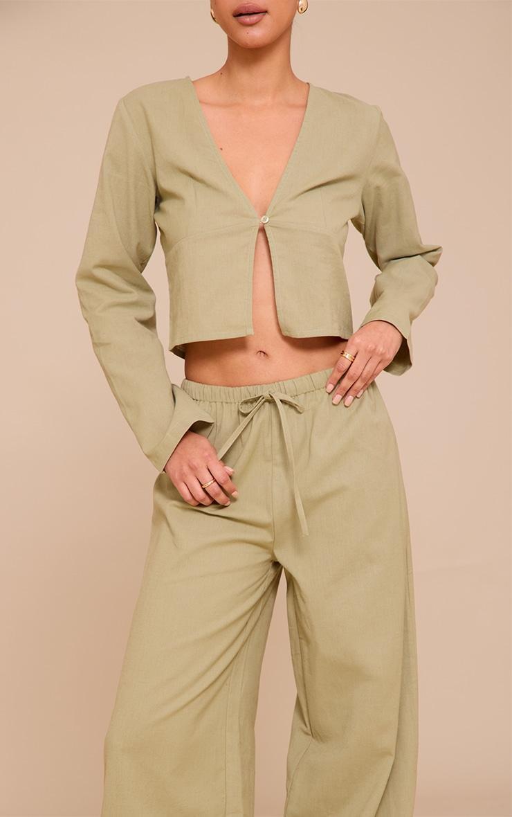 Khaki Wide Leg Drawstring Pants Product Image