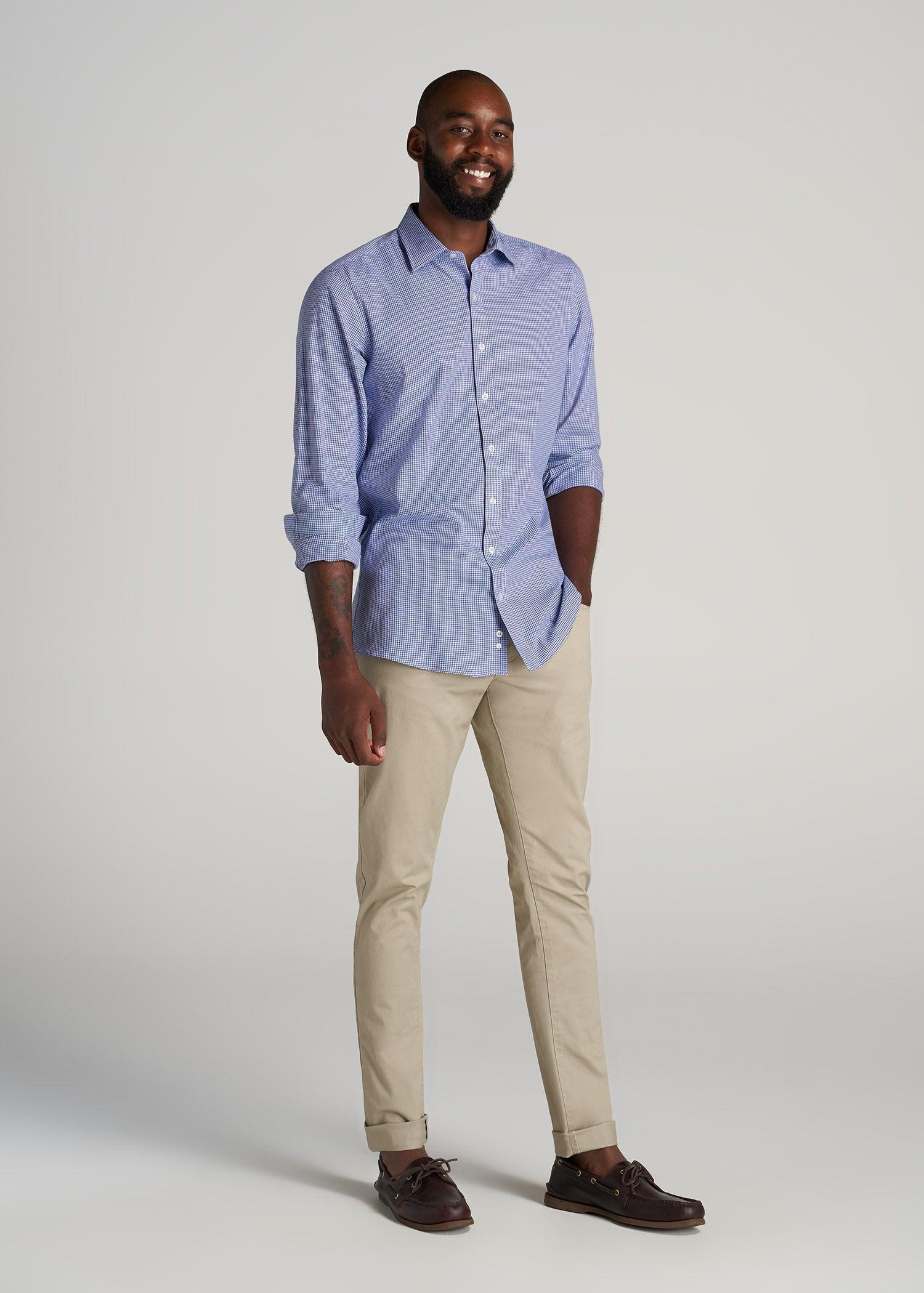 Oskar Button-Up Dress Shirt for Tall Men in Cobalt Mini Check Product Image